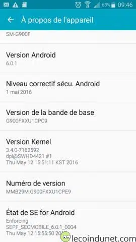 Galaxy S5 - Vérfiication version Android 6