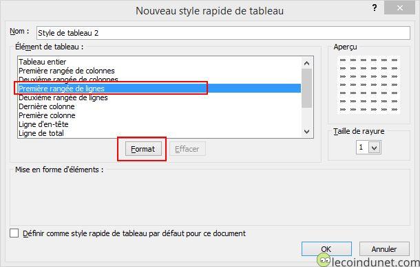 Excel Première rangée tableau