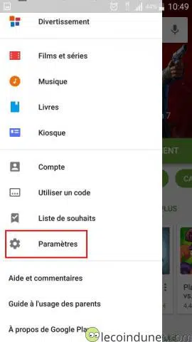 Google Play Store - Paramètres