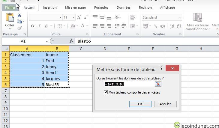 Excel Appliquer mise en forme perso