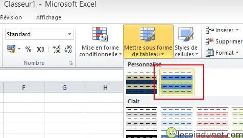 Excel Appliquer mise en forme perso