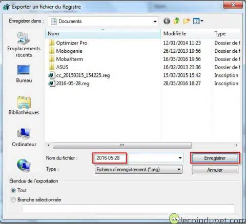 Regedit - enregistrer registre