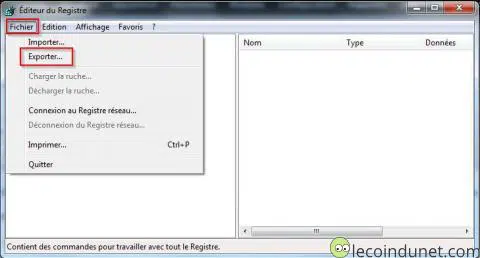 regedit - Menu exporter