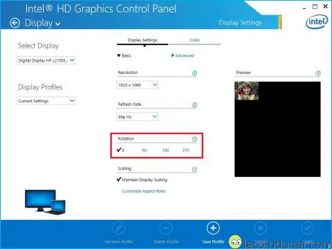 Intel graphic - Rotation affichage
