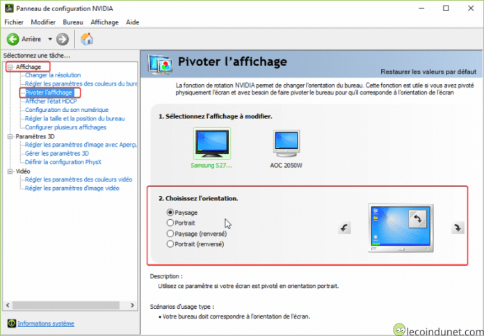 Faire une rotation de l'affichage de son écran avec Windows - Lecoindunet