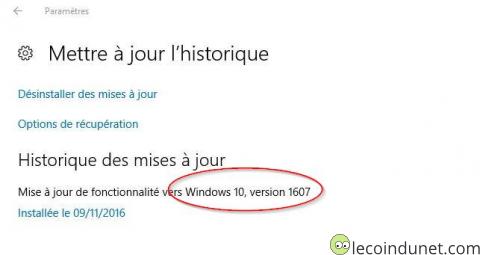 Windows 10 - Mise à jour 1067 installée