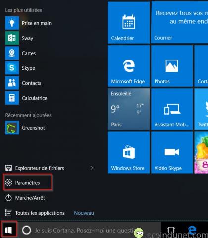 Windows 10 - Démarrer - Paramètres V2