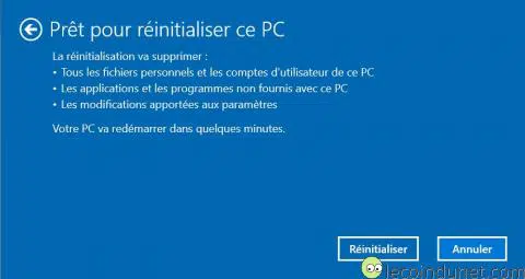 Windows 10 - Réinitialiser Windows 10 confirmation
