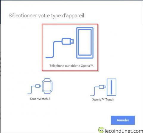 Xperia Companion - Selection type appareil
