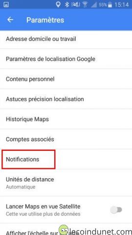 Google Maps - Menu Notifications