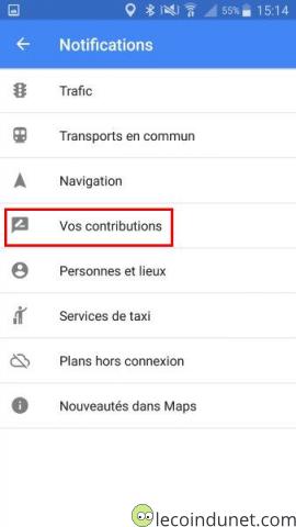 Google Maps - Menu Vos contributions