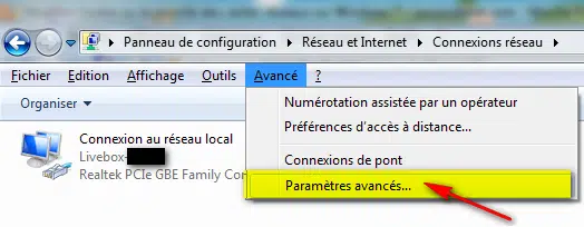 Windows 7 - Paramètres réseaux avancés