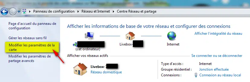 Windows 7 - Modifier paramètres de la carte