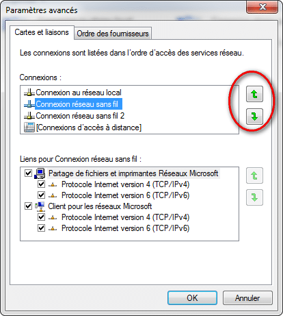 Windows 7 - Modifier priorité des cartes réseaux