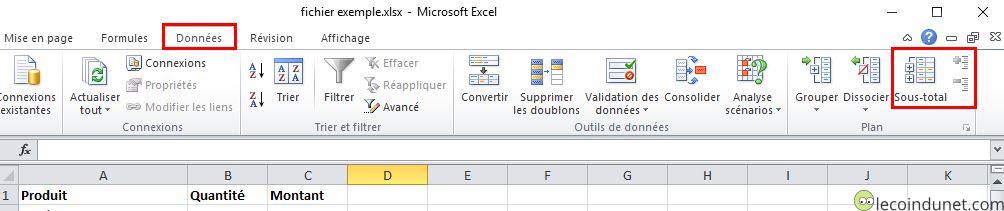 Excel - Bouton sous-total