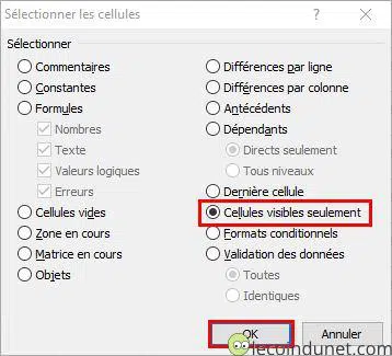 Excel - Cellules visibles uniquement