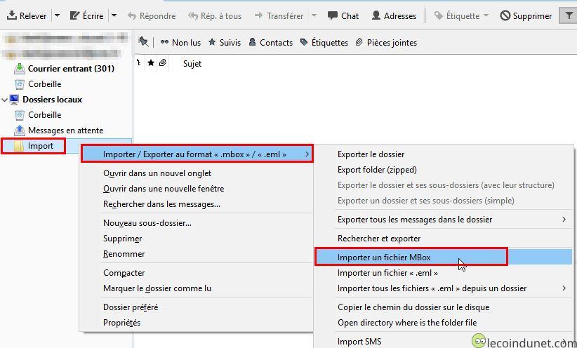 Thunderbird - Importer un fichier Mbox