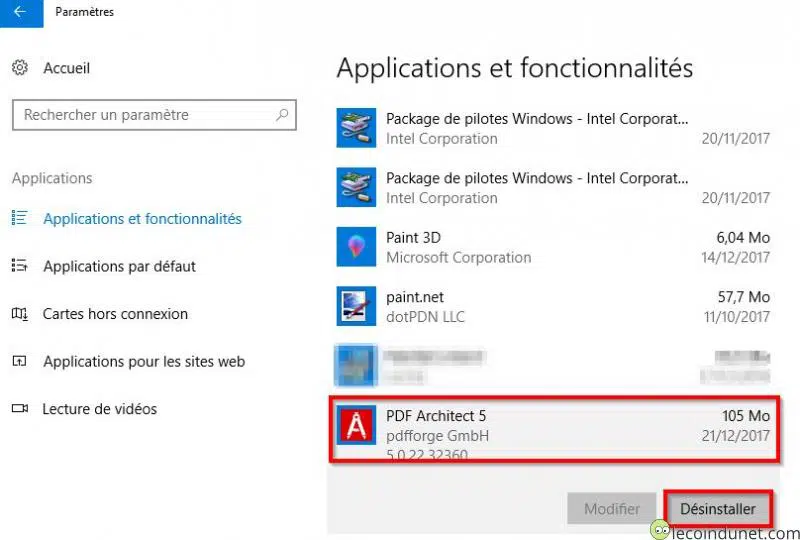 PDF Architect - Désinstaller par ajout suppression de programmes Windows