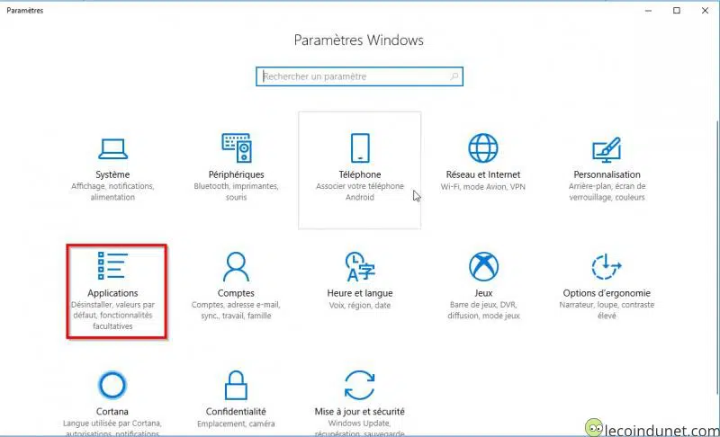 Windows 10 - Paramètres - Applications