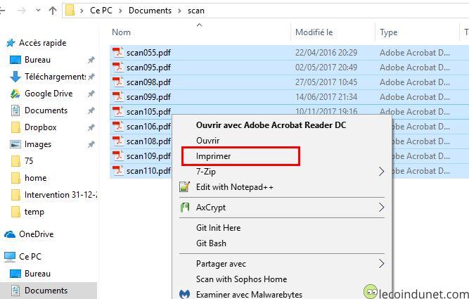 Windows 10 -Imprimer plusieurs fichiers via le menu contextuel