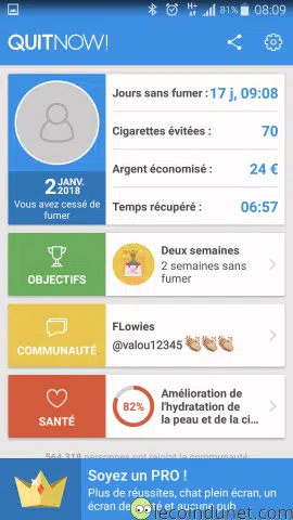 Application QuitNow! sur Android