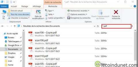 Windows 10 - Recherche fichiers pdf