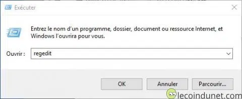 Windows 10 - Exécuter regedit