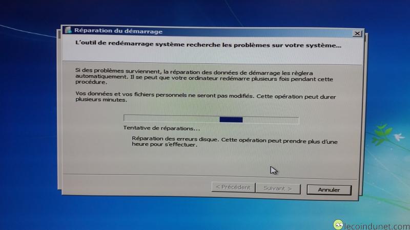 Windows 7 - Réparation du démarrage en cours