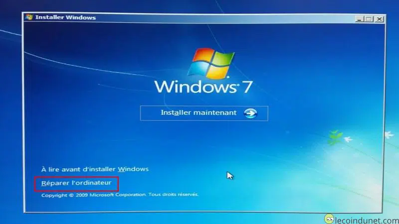 Windows 7 - Réparer l'odinateur