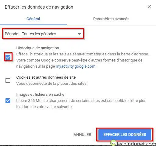 Chrome - Effacer les données de navigation