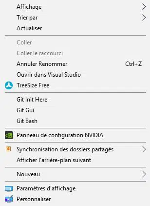 Exemple menu contextuel par un clic droit sur Windows