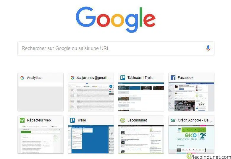 Google Chrome - Vignettes sur nouvel onglet