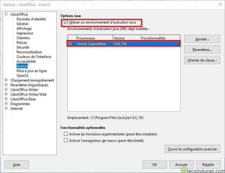 LibreOffice - Ajout chemin JRE