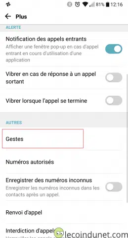 Android - menu Appels - Gestes