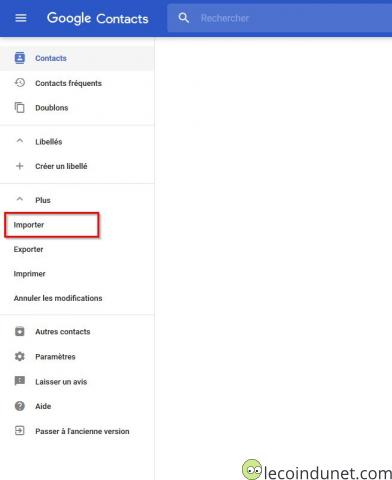 Google contacts - Menu importer