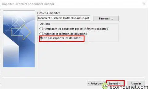 Outlook - Ne pas importer les doublons
