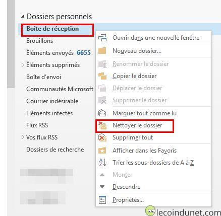 Outlook - Nettoyer le dossier