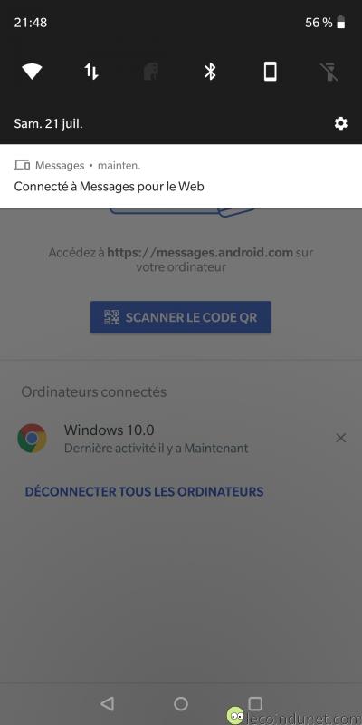 Android Messages - Notification de connexion