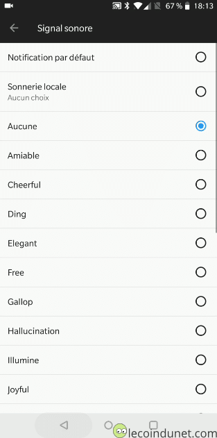 Choix du son de notification - Liste de sonneries