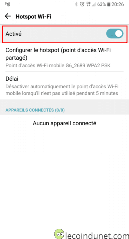 Android - activer partage de connexion internet