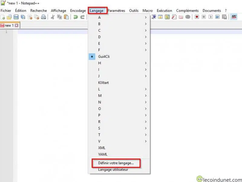Notepad++ - Langage - Définir votre langage