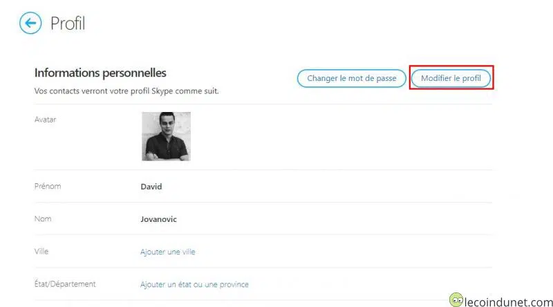 Skype - Modifier le profil