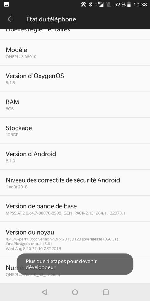 Accéder aux paramètres de développeur sur Android Oreo