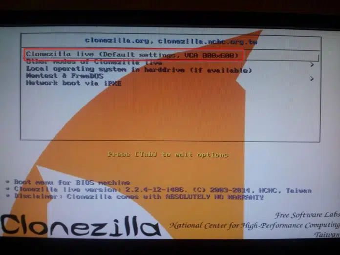 clonezilla accueil 