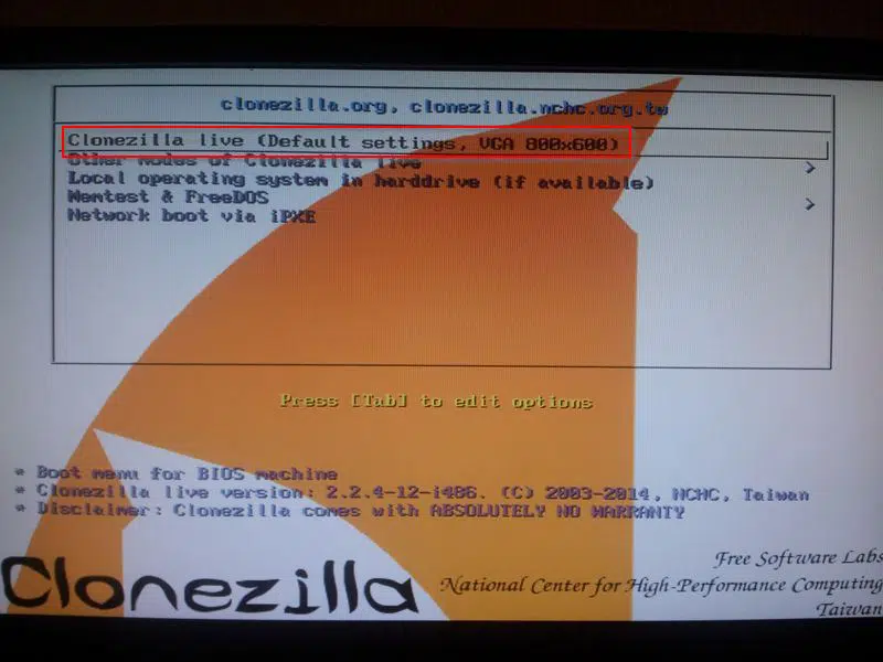 clonezilla accueil 