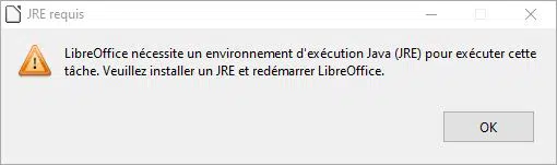 Corriger l’erreur JRE à l’ouverture de LibreOffice