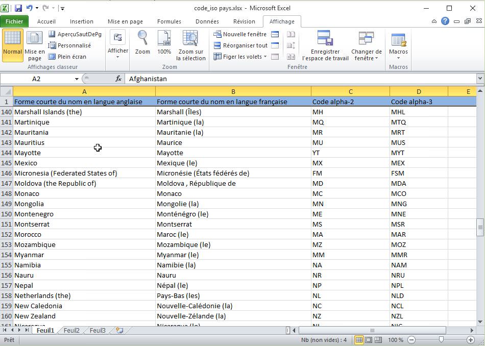 Excel 2010 - Liste données avec volets figés