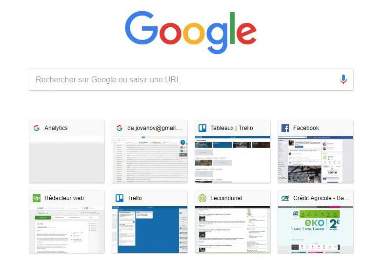 Google Chrome - Vignettes sur nouvel onglet