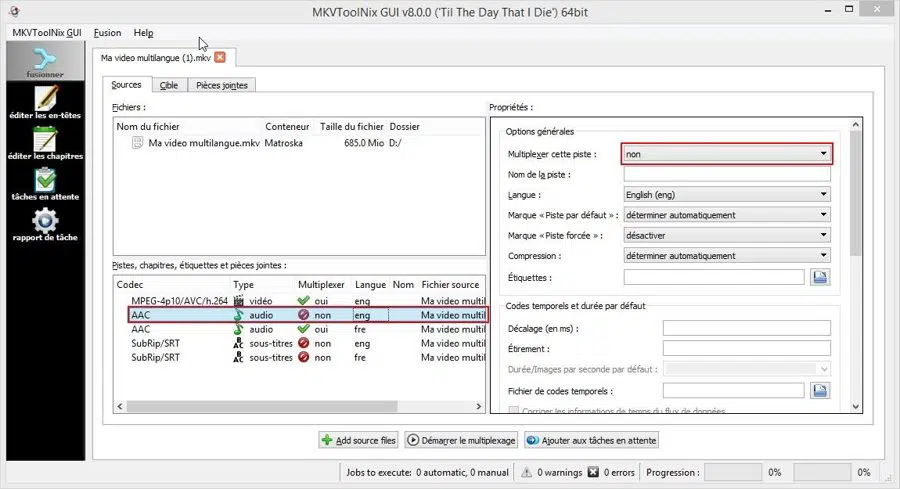 MKVToolNix - Multiplexer pistes et sous titres