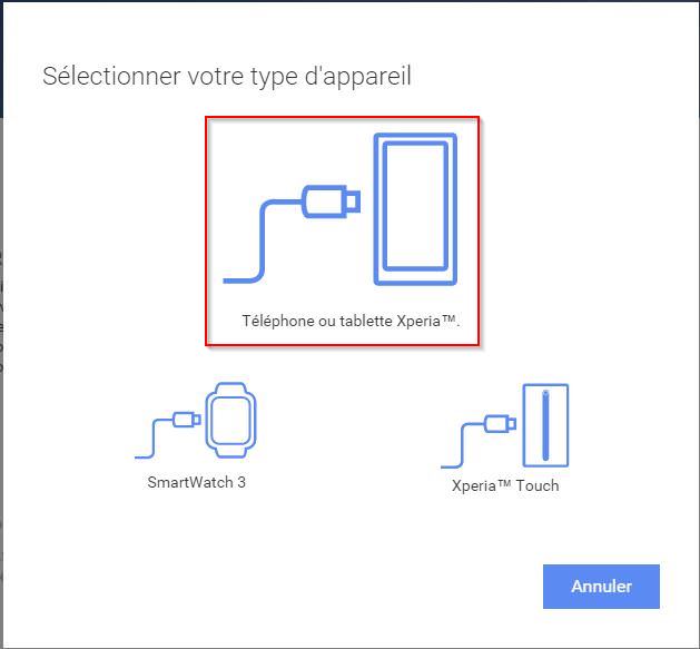 Xperia Companion - Selection type appareil